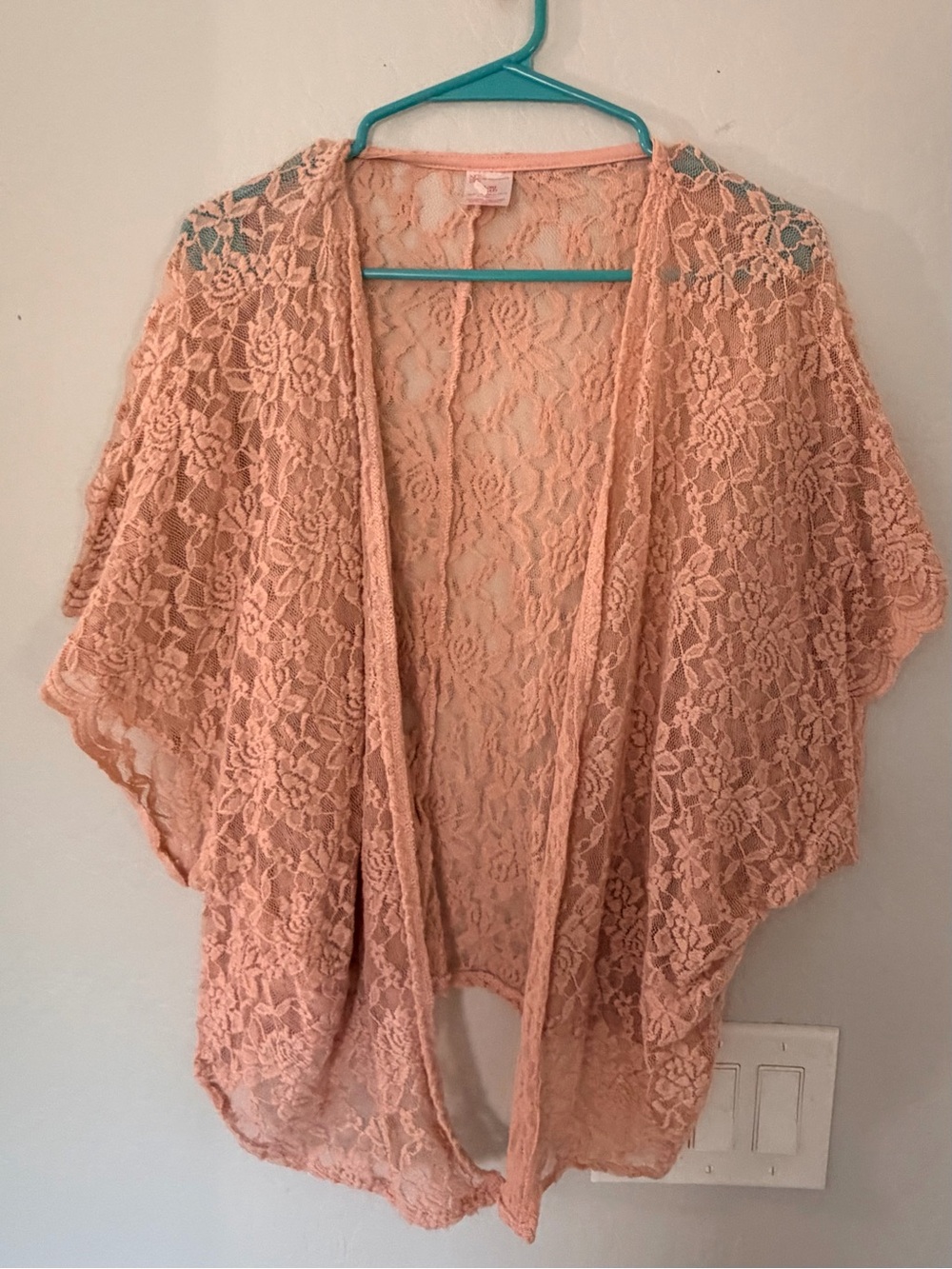 No Boundaries Peach Lace Open-Front Kimono